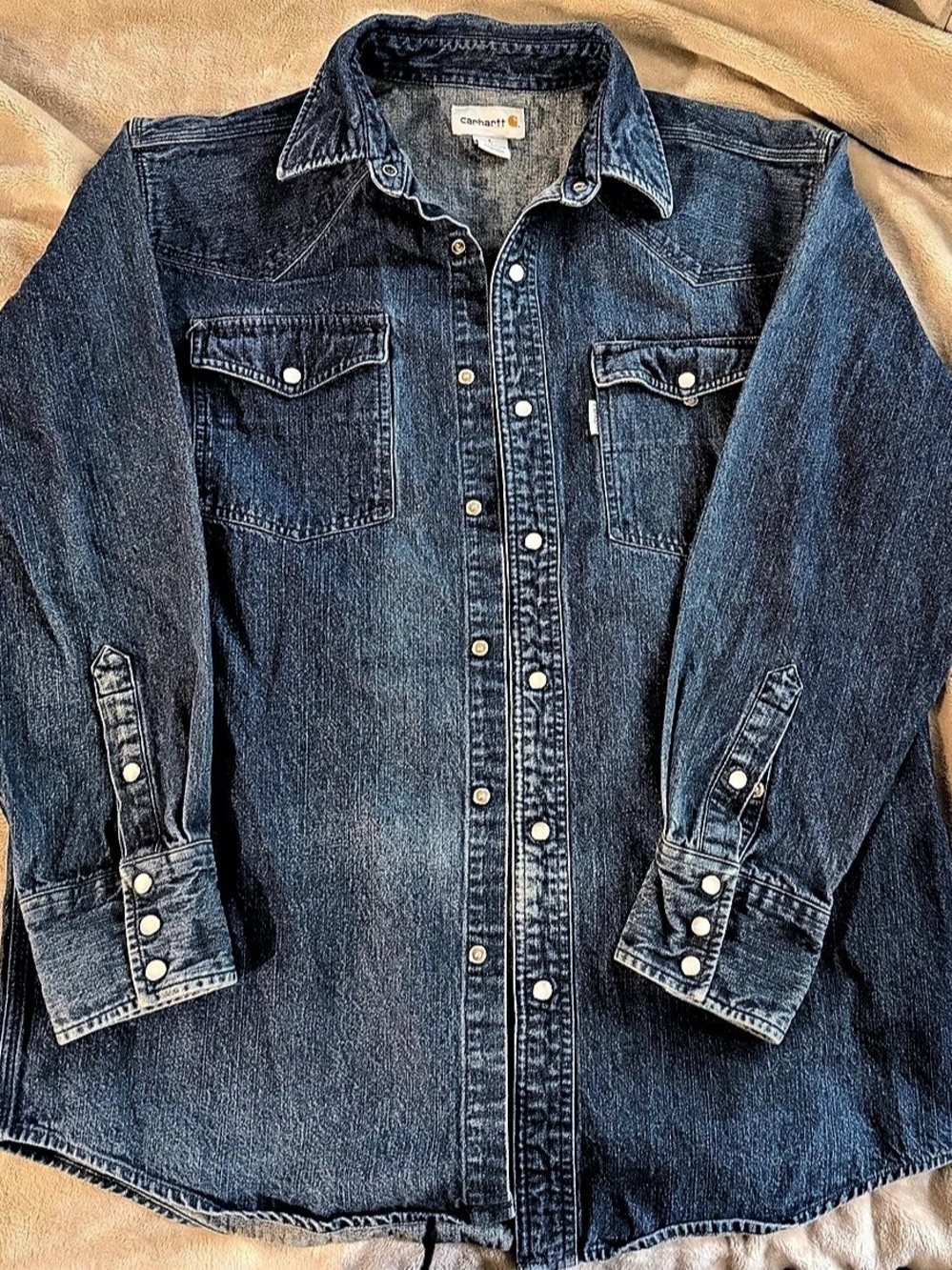 Carhartt Montana Relaxed Fit Denim Snap Front Shirt Size Large